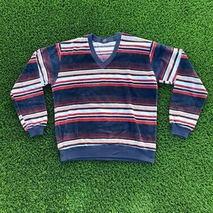 Vintage Striped Suede Long Sleeve Sweater : Large